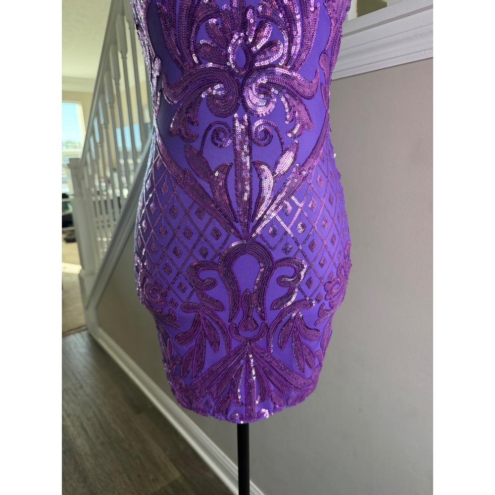 Lulus Dare to Dazzle Sequin Bodycon Mini Dress Pattern XS Cocktail Homecoming - Picture 3 of 10